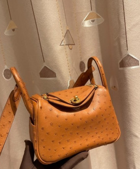 에르메스 미니 린디백 골드브라운 금장 타조가죽